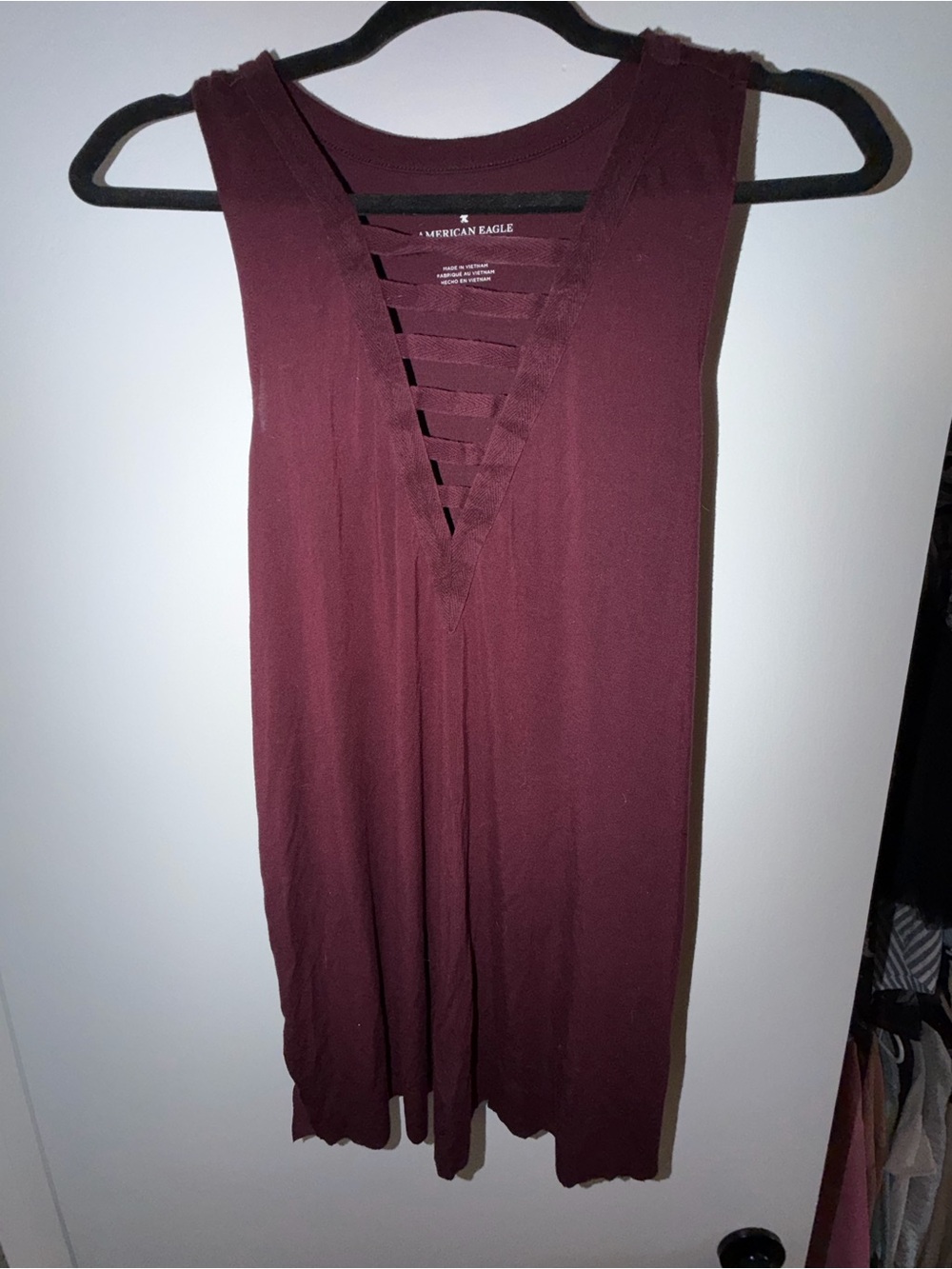 American Eagle Outfitters Burgundy Strappy V-Neck Tank Top